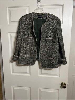 Talbots Black and White Tweed Pocket Jacket